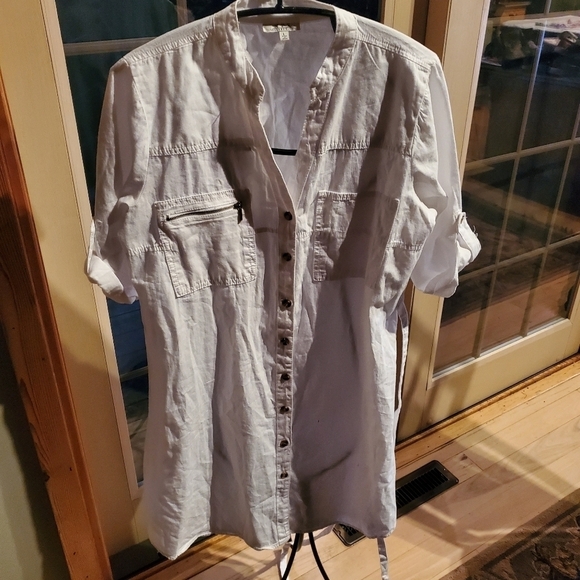 MPH Collection White 3/4 Sleeve Belted Buttoned Sz.‎ L Dress w Pockets - Picture 7 of 9